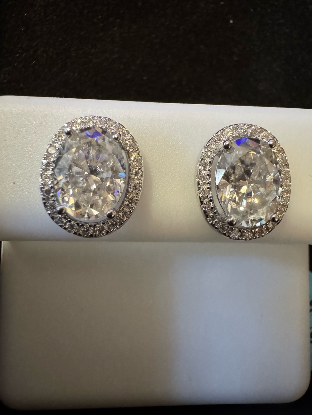 3.27 CTW Oval Cut Moissanite Halo Stud Earrings 925 Sterling Silver